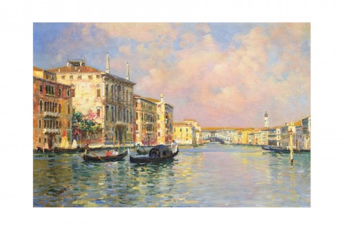 Venice, Grand Canal and Rialto Bridge - Luigi Lanza (Venice 1860-1913)